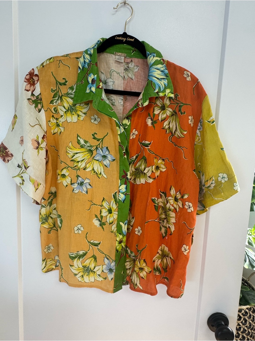 Magaschoni Multicolor Floral Button-Down Shirt with Green Trim